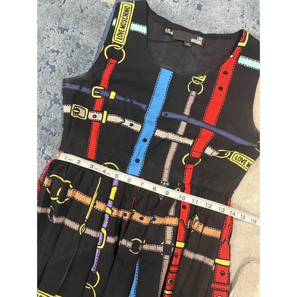 Love Moschino Dress Black Belt Buckle Print Cotton Fit & Flare Mini US 4 EU 40 - Picture 7 of 12